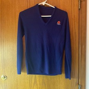 Vintage blue Sun Valley v neck sweater, closest to a size small